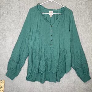 Knox Rose womens XL green long sleeve blouse top buttons flowy cottage peasant